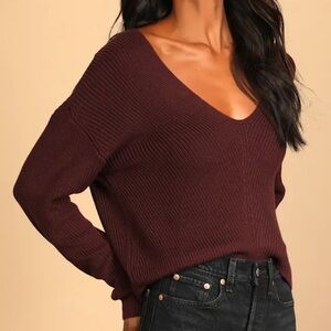 Lulu's V-Neck Sweater - Deep Burgundy